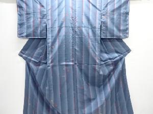 未使用品　格子に絣柄織出し米沢紬着物アンサンブル